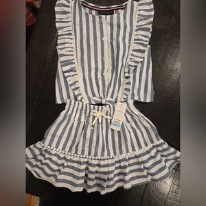 Striped Blue and White shirt and skirt set